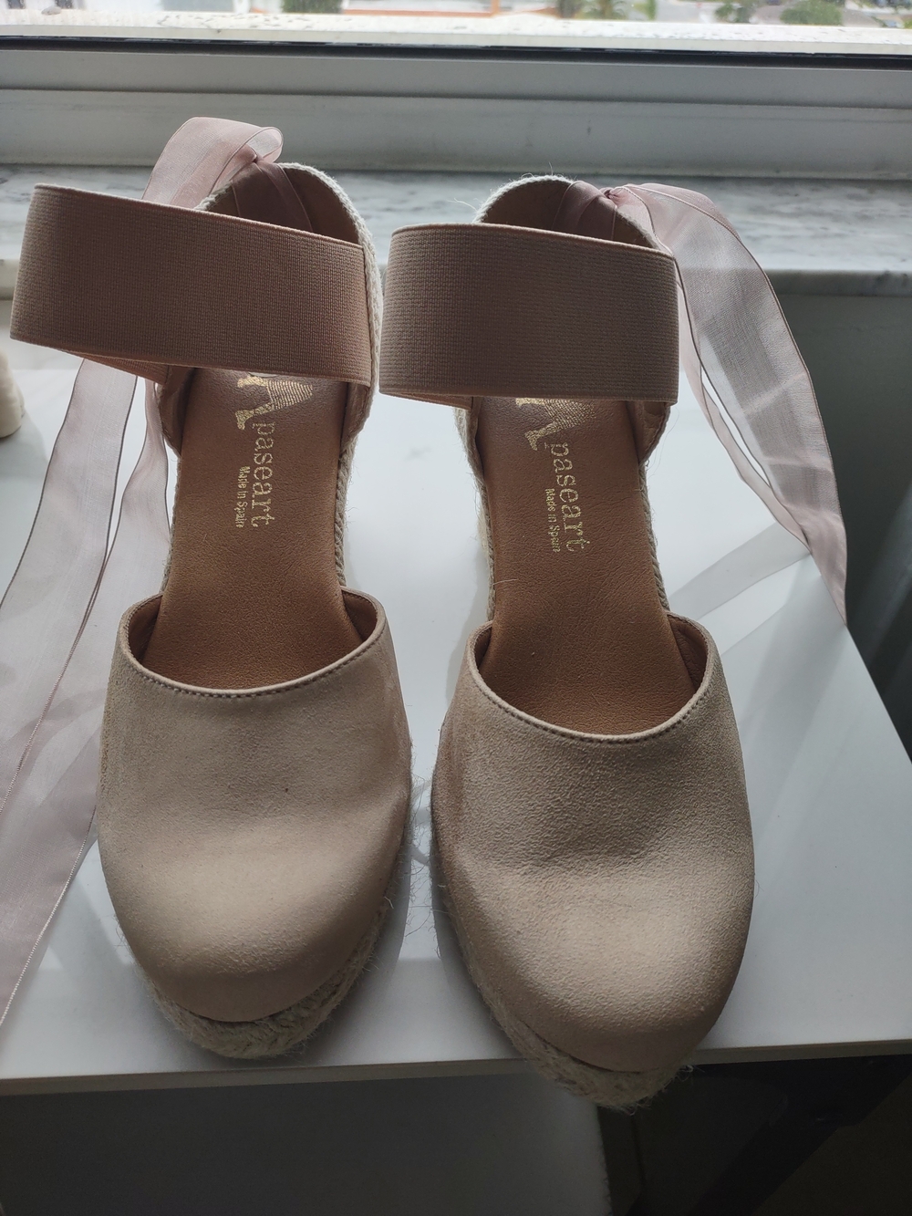 Paseart Spain Leather Women's Nude Espadrille Wedge Heels